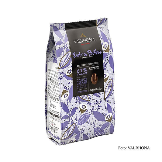 Valrhona Extra Bitter, mörk choklad, callets, 61 % kakao, 3 kg