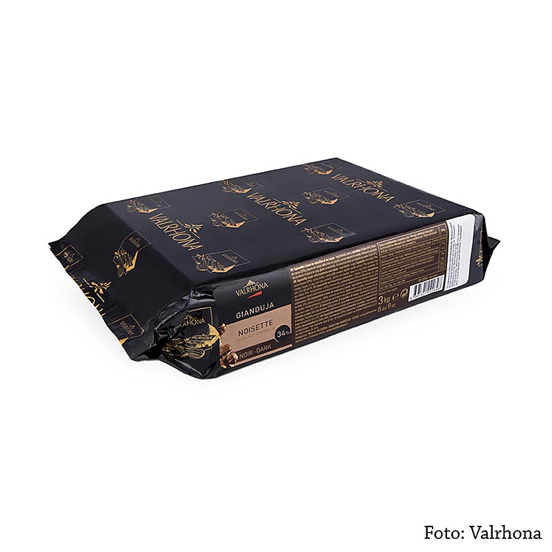 Valrhona Gianduja Noisette noir – mörk bitter-hasselnötschoklad, block, 3 kg