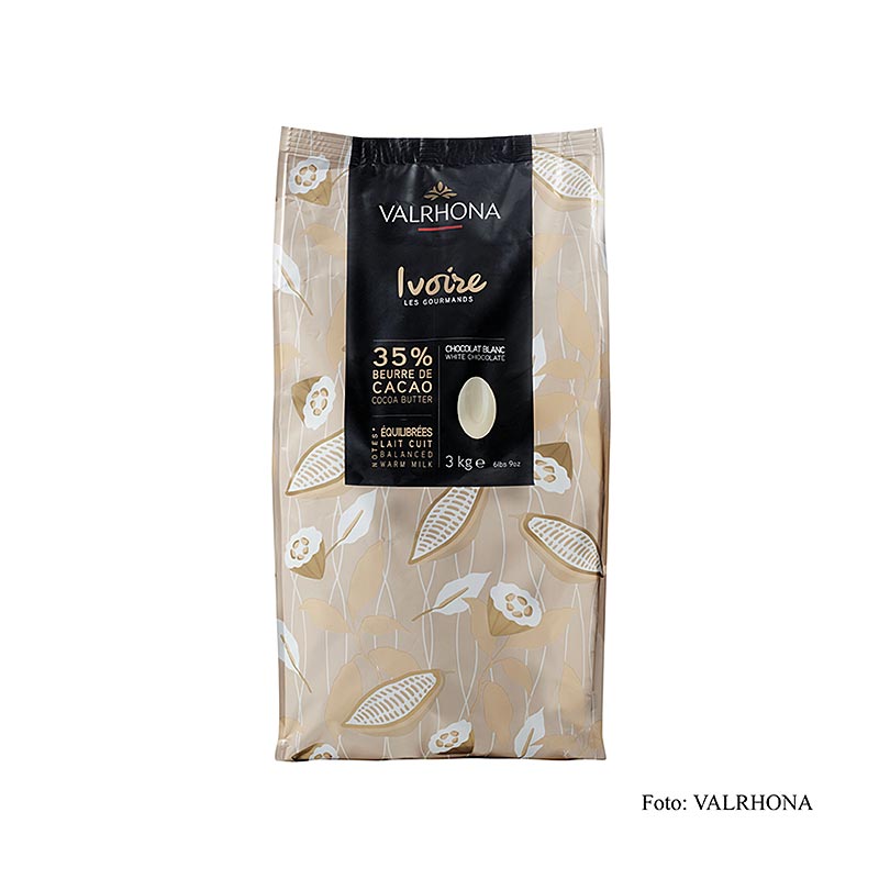 Valrhona Ivoire, vit choklad, callets, 35 % kakaosmör, 3 kg