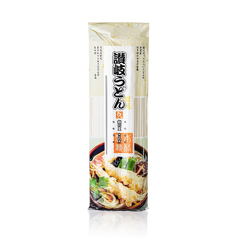 Udon – vetepasta, ljus, platt, 3 mm, ca 24 cm lång, Kubota, 250 g