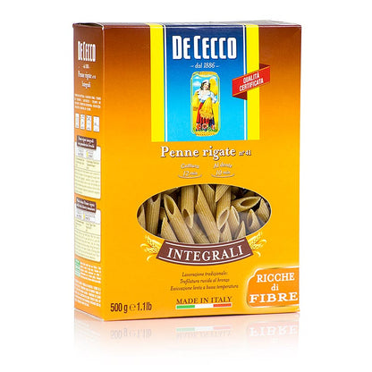 De Cecco fullkorns penne rigate, nr 41, 500 g