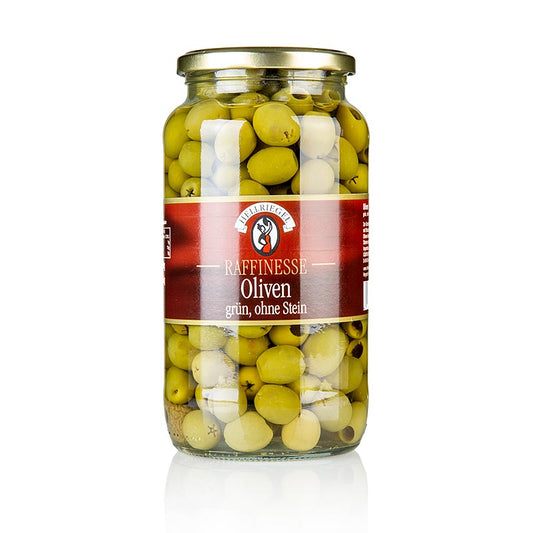 Hellriegel Gröna oliver, urkärnade, i saltlake, 935 g