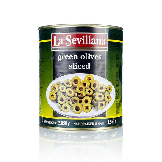 Gröna oliver, skivade, i saltlake, 3 kg