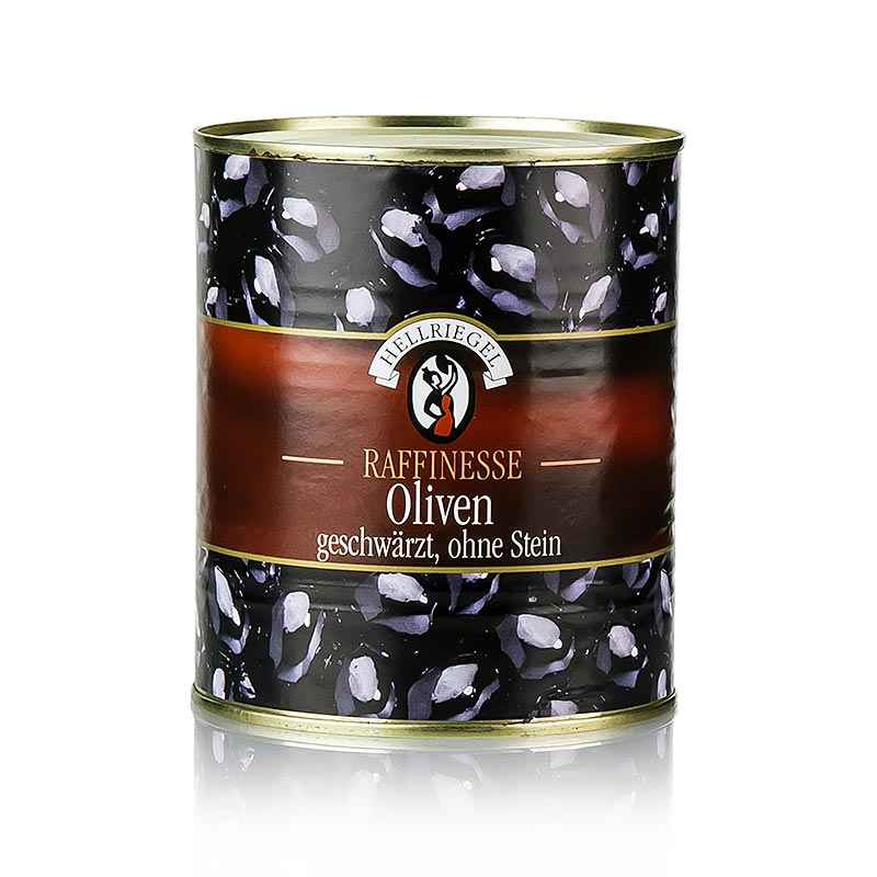 Hellriegel Svarta oliver, urkärnade, svärtade, i saltlake, 850 g