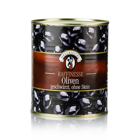 Hellriegel Svarta oliver, urkärnade, svärtade, i saltlake, 850 g