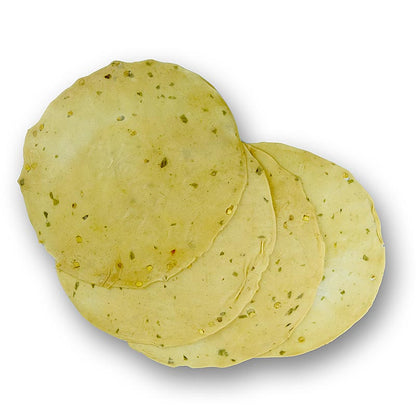 Pappadums, kryddade med gröna chilifrukter, ca. ø 18 cm, 110 g, 16 st