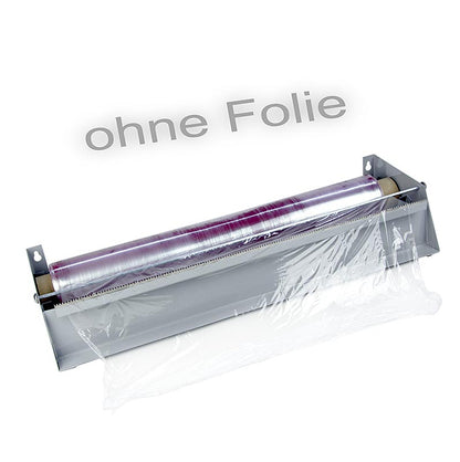 Foliedispenser, avrullare med avrivningskantsmetall, för rullar upp till 45 cm b