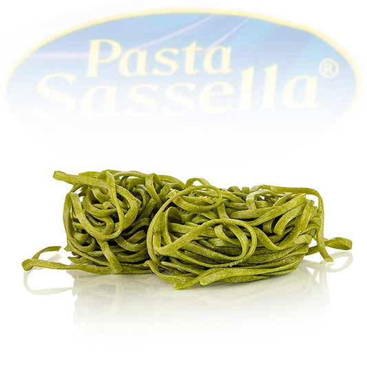 Färska tagliarini med spenat, gröna, bandnudlar, 3 mm, Sassella, 500 g