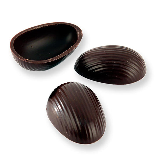 Pralin-äggskal, mörk choklad, stora, 44x29 mm, Läderach (påsk), 462 st