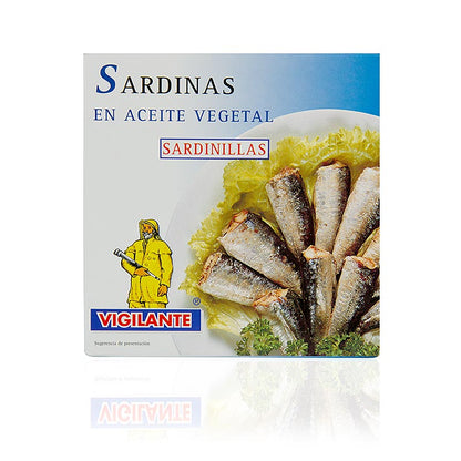 Sardiner, hela, med skinn och ben, i vegetabilisk olja, 275 g