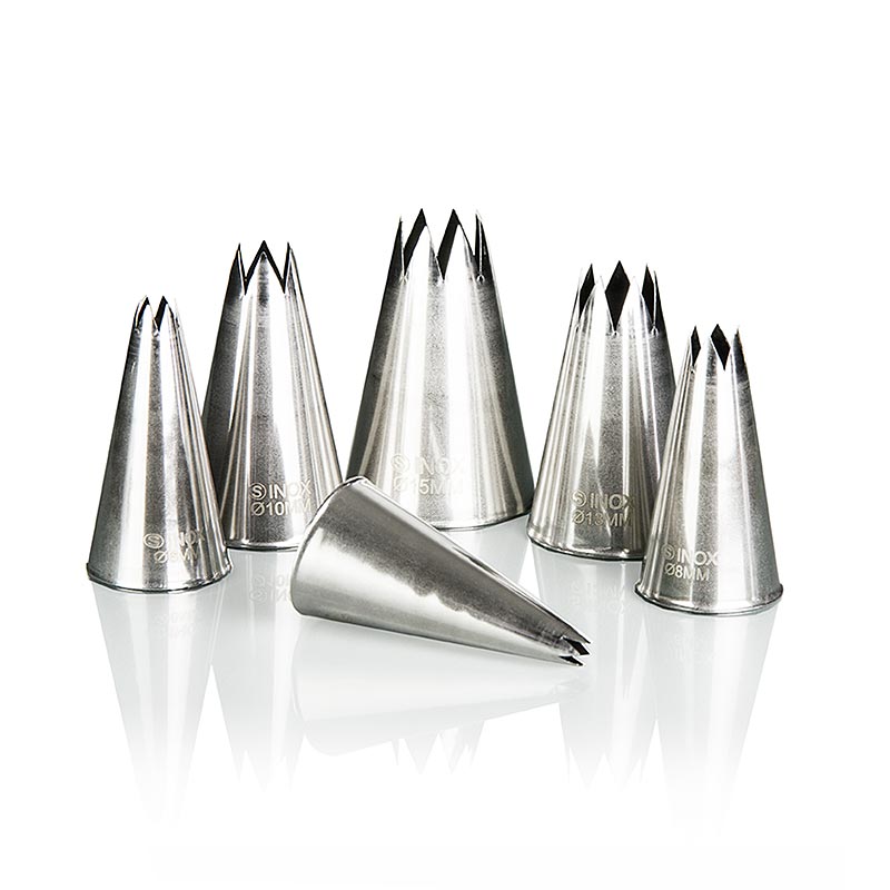 Spritspåssmunstycksset, stjärnformade, av metall, 6-delat