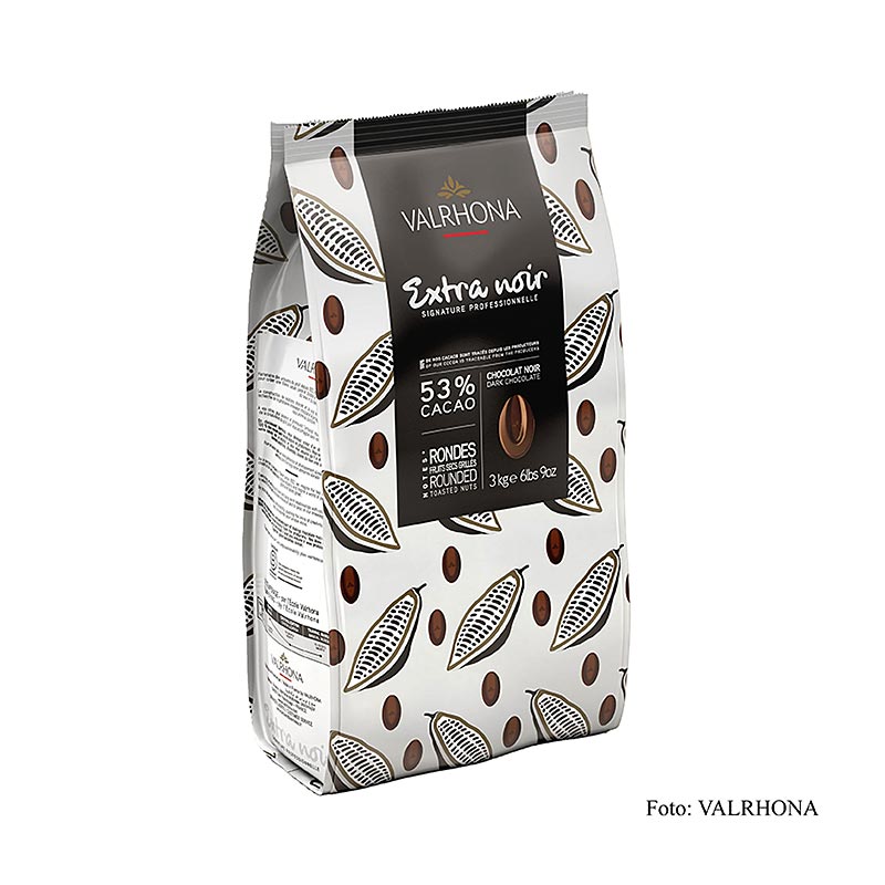 Valrhona Extra Noir, mörk choklad, callets, 53 % kakao, 3 kg
