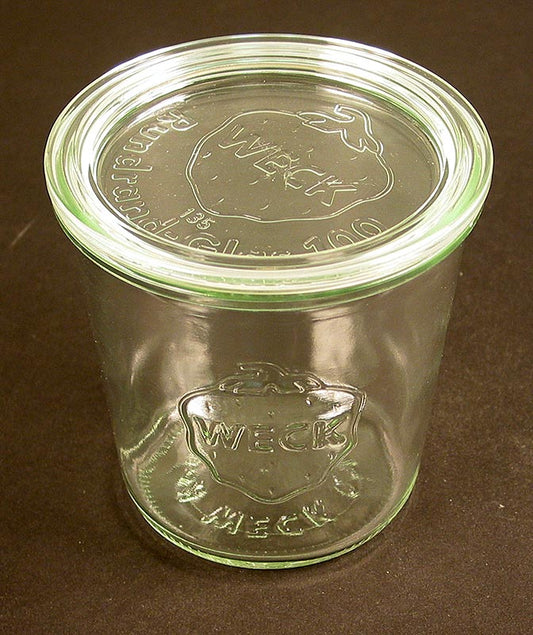 Burk, ø 100 mm, 580 ml, rund, med lock, utan klämmor och gummiring, Weck, 1 st