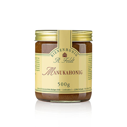 Imkerei Feldt Manukahonung, mörk, flytande, kraftig örtig smak, 500 g