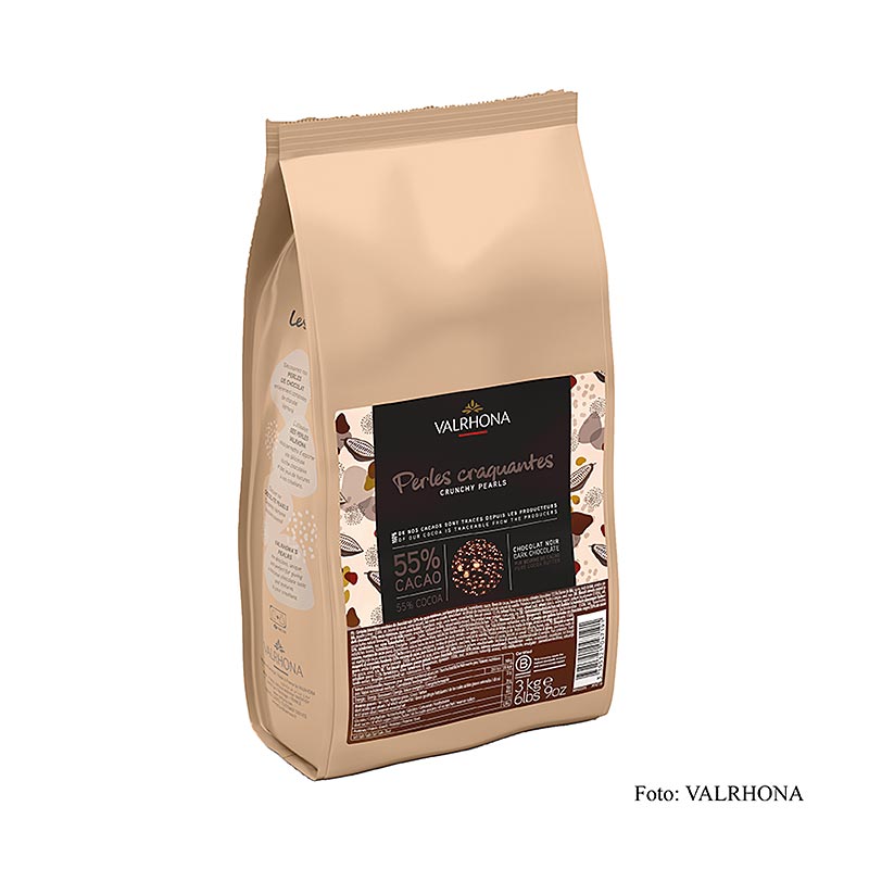 Krispiga pärlor, spannmålsfyllning med chokladöverdrag, 55 % kakao, Valrhona, 3 kg