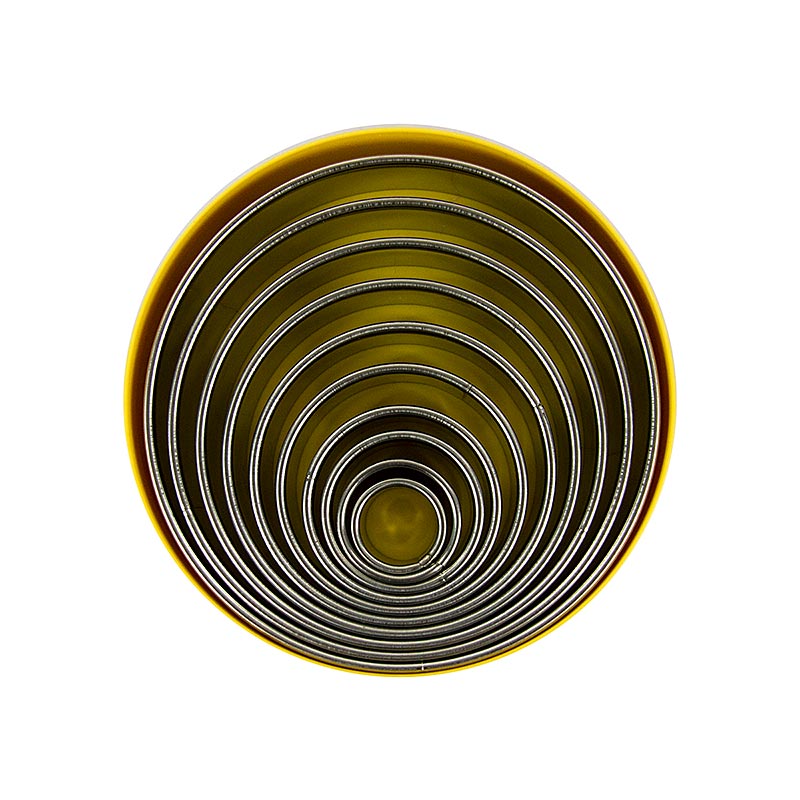 Utskärningsset i rostfritt stål, runt, slätt, ø 2,2–14 cm, 3 cm högt, 10 delar