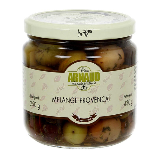 Olivblandning, Melange Provencal, med kärnor, med timjan, i lak, Arnaud, 430 g