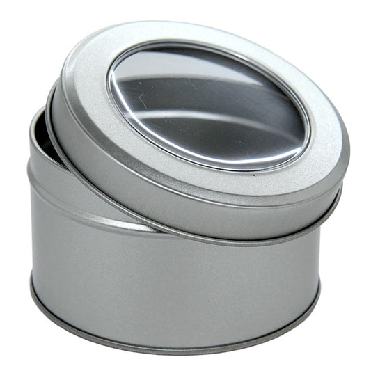 Metallburk med fönster, ø 86 mm, 40 mm hög, 1 st