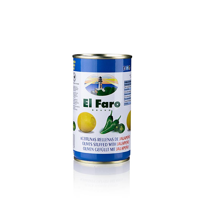 Gröna oliver, urkärnade, med jalapeño, El Faro, 350 g
