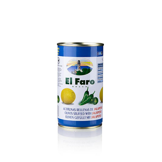 Gröna oliver, urkärnade, med jalapeño, El Faro, 350 g