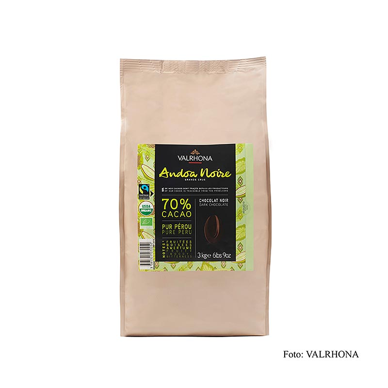 Valrhona Andoa Noire 70 % 3 kg callets, Fairtrade, ekologisk (12515), 3 kg