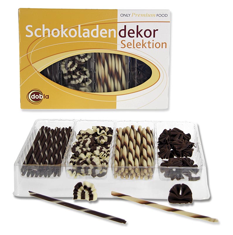Chokladdekorsortiment – urval 2, 4 sorter cigariller & solfjäder, 260 g