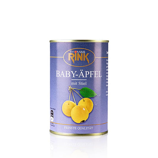 Babyäpplen, lätt sockrade, med stjälk, 425 g