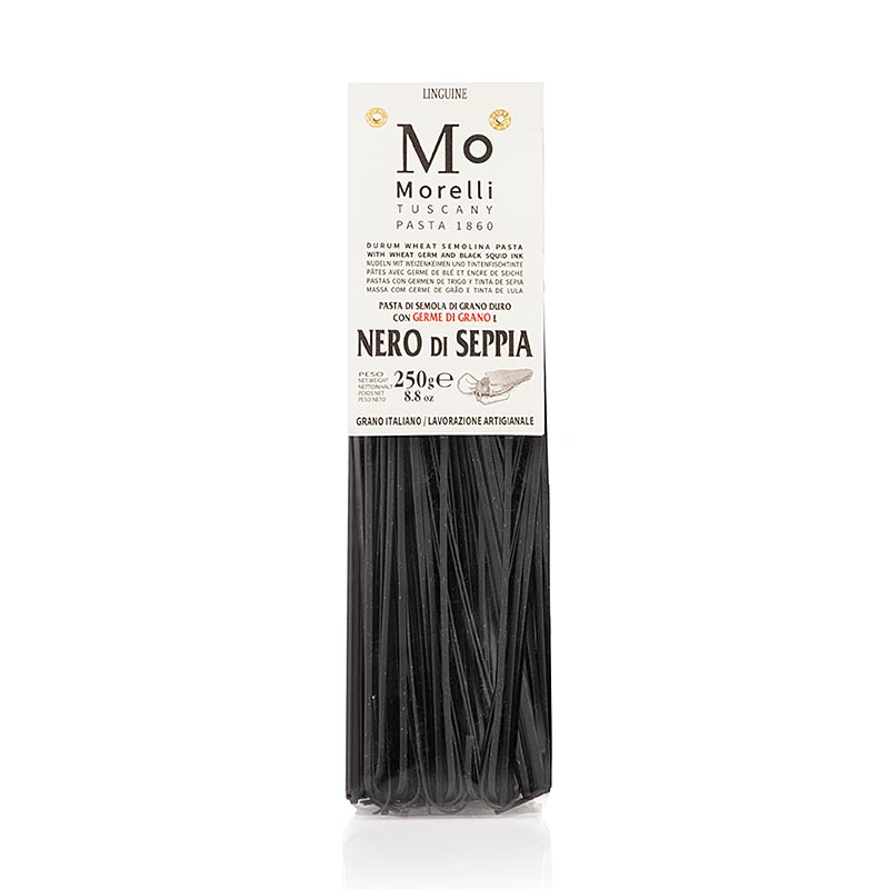 Morelli 1860 Linguine, svart, med bläckfiskfärg & vetegroddar, 250 g
