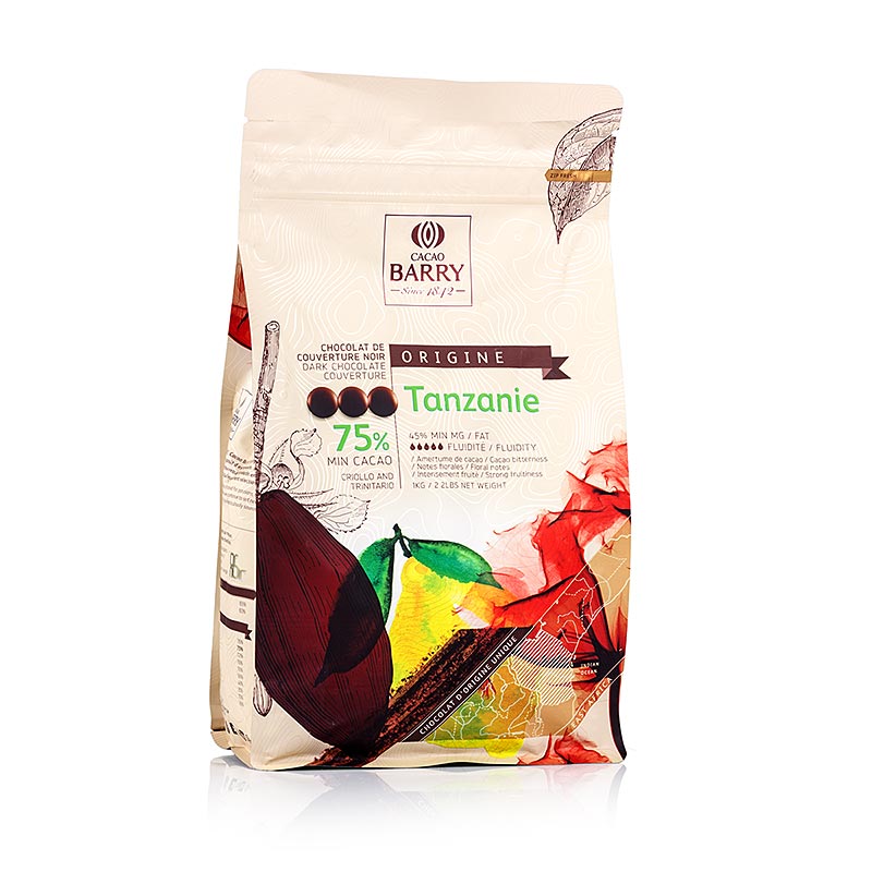 Callebaut Origine Tanzanie, mörk choklad, Callets, 75 % kakao, 1 kg