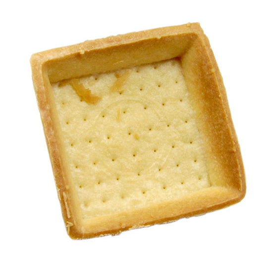Dessert-tarteletter, fyrkantiga, 7x7 cm, H 1,8 cm, ljusa, mördeg, 3,46 kg