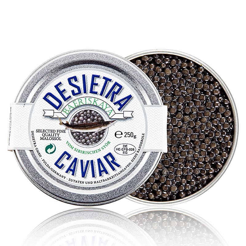 Desietra Baeriskaya-kaviar (Acipenser baerii), akvakultur Tyskland, 250 g