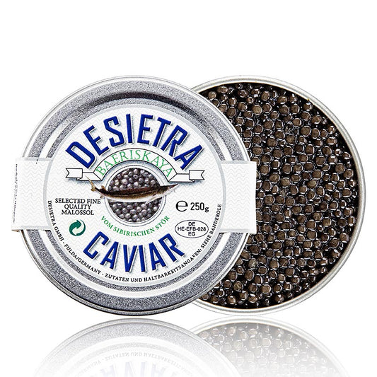 Desietra Baeriskaya-kaviar (Acipenser baerii), akvakultur Tyskland, 250 g