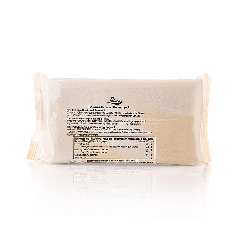 Rå pistagemarzipan, PM, 43 % medelhavsmandlar och 9 % pistagenötter, Lubeca, 1 kg