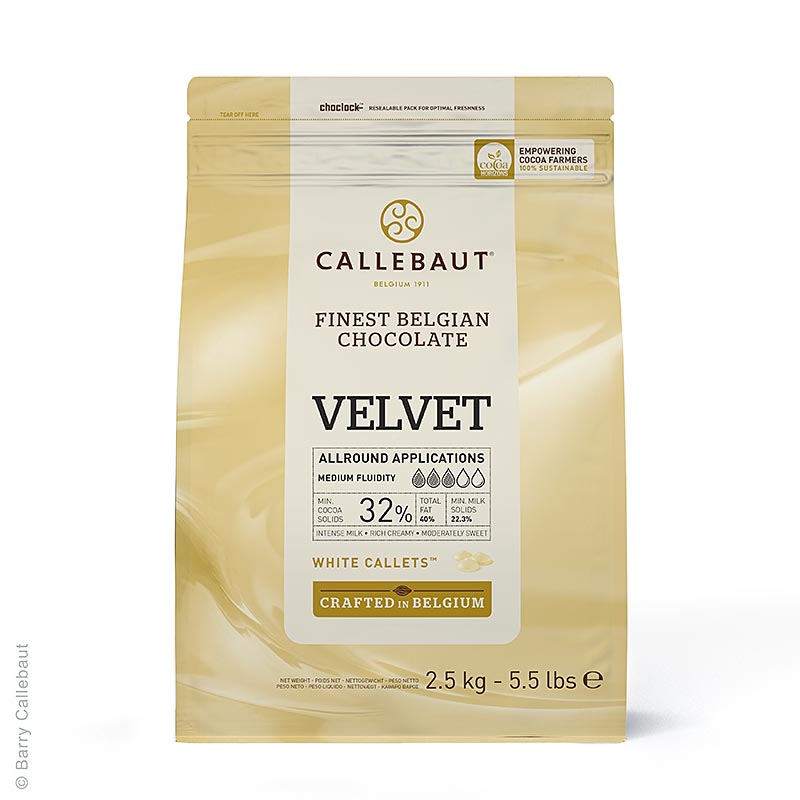 Callebaut Vit choklad "Velvet", Callets, 32 % kakaosmör, 23 % mjölk, 2,5 kg