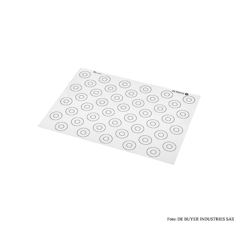 deBUYER silikonbakplatta, slät, 44 markeringar för macarons ø 15–35 mm, 40x30 cm