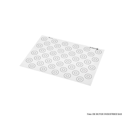 deBUYER silikonbakplatta, slät, 44 markeringar för macarons ø 15–35 mm, 40x30 cm