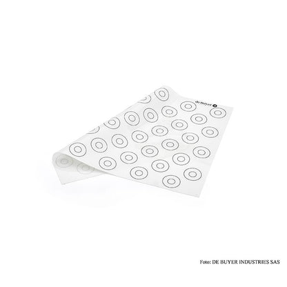 deBUYER silikonbakplatta, slät, 44 markeringar för macarons ø 15–35 mm, 40x30 cm