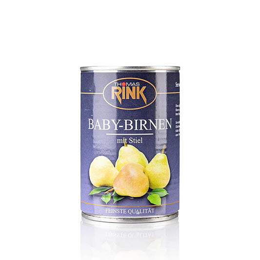 Baby-päron, lätt sockrade, med stjälk, ca 7–9 st, 425 g