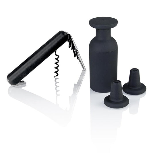 Norm vinset med servitörskniv, vakuumpump & 2 korkar, 14 cm, ø 5 cm, kolfiberloo