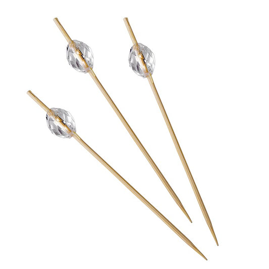Bambuspinnar, med transparent plastdiamant, 9 cm, 100 st