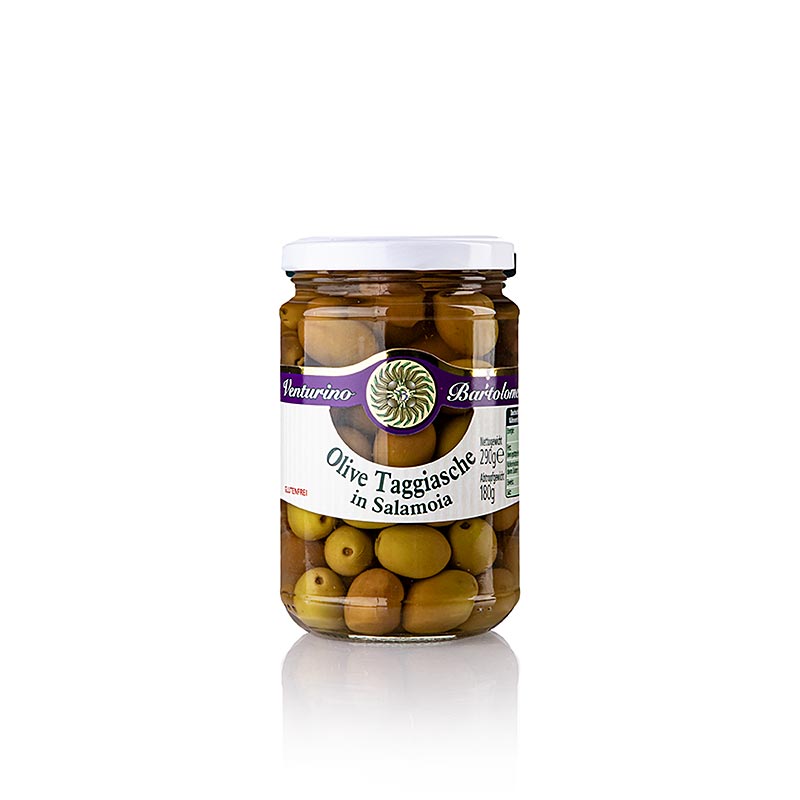 Olivblandning, gröna & svarta Taggiasca-oliver, med kärna, i saltlake, Venturino, 290 g