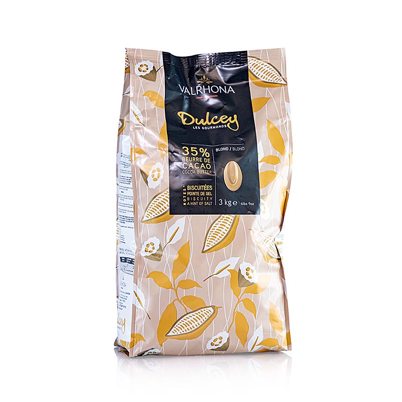 Valrhona Dulcey, ljus choklad, callets, 35 % kakao, 3 kg