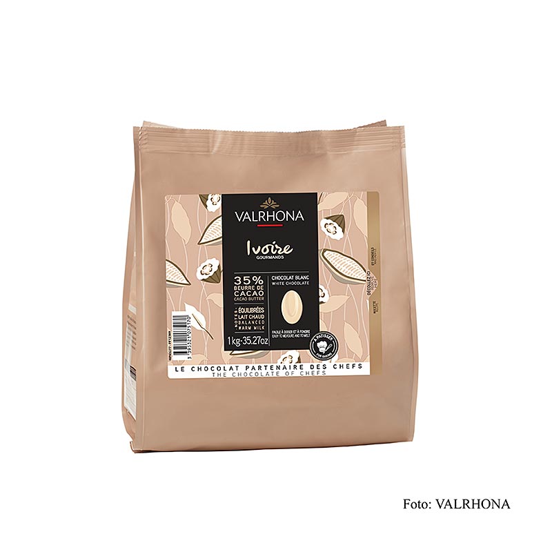Valrhona Ivoire, vit choklad, Callets, 35 % kakaosmör, 1 kg