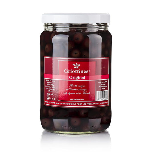 Griottines Original – vilda surkörsbär, i körsbärsbrännvin, urkärnade, 1,5 l