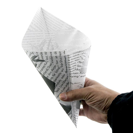 Engångspåsar för fish & chips/pommes frites, med tidningstryck, 21 cm, 1 050 st