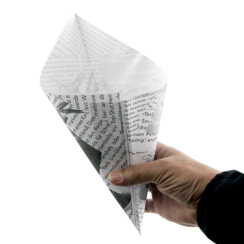 Engångspåsar för Fish & Chips/pommes frites, med tidningstryck, 17 cm, 1 600 st
