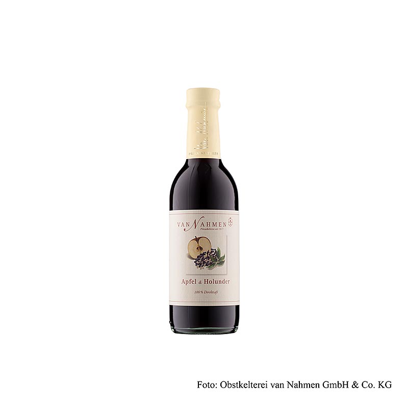 van Nahmen – Äpple-fläderbärssaft, 100 % direktpressad saft, ekologisk, 250 ml