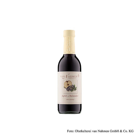 van Nahmen – Äpple-fläderbärssaft, 100 % direktpressad saft, ekologisk, 250 ml