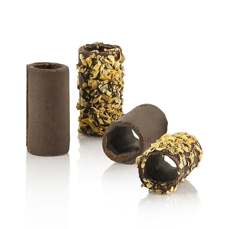 Mini-cannelloni med choklad och kokos, mörk choklad, 2 cm i diameter, 5 cm långa