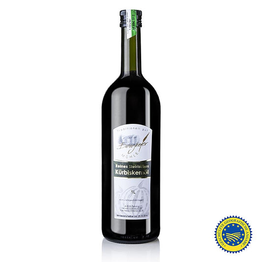 Pumpafröolja från Steiermark g.g.A., 100 % ren, Berghofer-Mühle, 1 l
